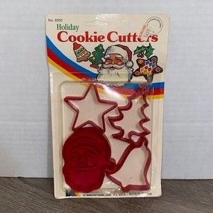 Christmas Cookie Cutters Vintage Red Plastic Set of 4 1982 LK Manufacturing